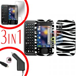 For Motorola Flipside MB508 Screen +Car Charger +Cover Hard Case Zebra 3-in-1