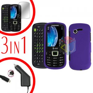 For Samsung Evergreen A667 Screen +Car Charger + Hard Case Rubberized Purple 3-in-1