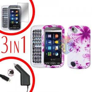 For Pantech Laser P9050 Screen +Car Charger +Hard Case H-Flower 3-in-1
