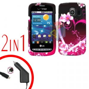For LG Vortex VS660 Car Charger +Cover Hard Case Love 2-in-1