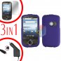 For Huawei Comet U8150 Screen +Car Charger +Hard Case Rubberized Purple 3-in-1