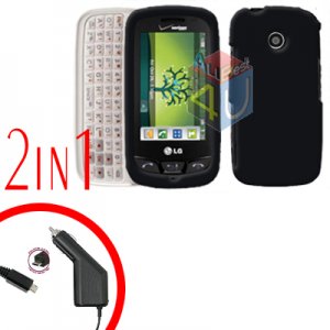 For LG Cosmos Touch VN270 Car Charger +Cover Hard Case Rubberized Black 2-in-1