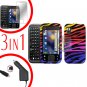 For Motorola Flipside MB508 Screen +Car Charger +Cover Hard Case C-Zebra 3-in-1