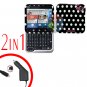 For Motorola Flipout MB511 Car Charger + Cover Hard Case Polka Dot 2-in-1