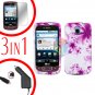 For LG Optimus One P500 Screen +Car Charger +Cover Hard Case H-Flower 3-in-1