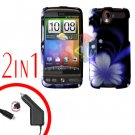 For HTC Desire Car Charger +Cover Hard Case B-Flower 2-in-1