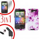 For HTC Desire Screen +Car Charger +Cover Hard Case H-Flower 3-in-1