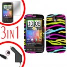 For HTC Desire Screen +Car Charger +Cover Hard Case Rainbow 3-in-1