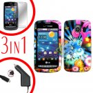 For LG Vortex VS660 Screen +Car Charger +Hard Case A-Flower 3-in-1