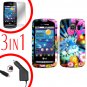 For LG Vortex VS660 Screen +Car Charger +Hard Case A-Flower 3-in-1