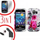 For LG Vortex VS660 Screen +Car Charger +Hard Case W-Flower 3-in-1