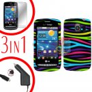 For LG Vortex VS660 Screen +Car Charger +Hard Case Rainbow 3-in-1