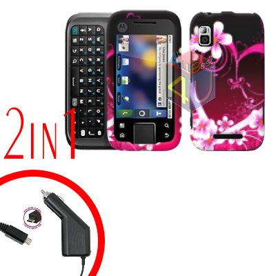 For Motorola Flipside MB508 Car Charger +Hard Case Love 2-in-1