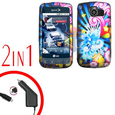 For LG Optimus U US670 Car Charger +Cover Hard Case A-Flower 2-in-1