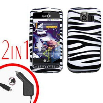For LG Optimus U US670 Car Charger +Cover Hard Case Zebra 2-in-1