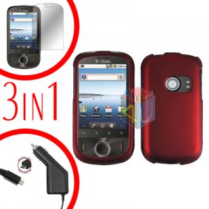For Huawei Ideos U8150 Screen +Car Charger +Hard Case Rubberized Red 3-in-1