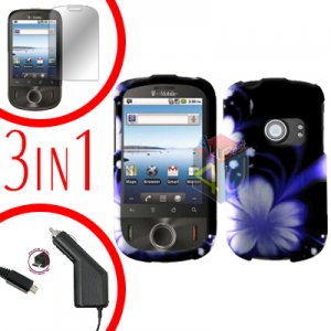 For Huawei Ideos U8150 Screen +Car Charger +Hard Case B-Flower 3-in-1