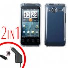 For HTC Evo Shift 4G Car Charger +Cover Hard Case Transparent Clear 2-in-1