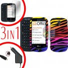 For LG Quantum C900 Screen +Car Charger + Hard Case C-Zebra 3-in-1