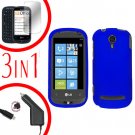 For LG Quantum C900 Car Charger + Hard Case Rubberized Blue +Screen 3-in-1
