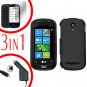 For LG Quantum C900 Car Charger + Hard Case Rubberized Black +Screen 3-in-1