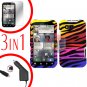 For Motorola Defy MB525 Screen +Car Charger +Cover Hard Case C-Zebra 3-in-1