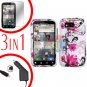 For Motorola Defy MB525 Screen +Car Charger +Cover Hard Case W-Flower 3-in-1