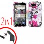 For Motorola Defy MB525 Car Charger + Cover Hard Case W-Flower 2-in-1