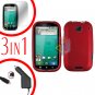 For Motorola Bravo MB520 Screen +Car Charger +Cover Hard Case Rubberized Red 3-in-1