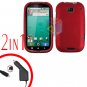 For Motorola Bravo MB520 Car Charger + Cover Hard Case Rubberized Red 2-in-1