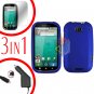 For Motorola Bravo MB520 Screen +Car Charger +Cover Hard Case Rubberized Blue 3-in-1