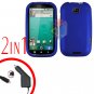 For Motorola Bravo MB520 Car Charger + Cover Hard Case Rubberized Blue 2-in-1