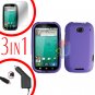 For Motorola Bravo MB520 Screen +Car Charger +Cover Hard Case Rubberized Purple 3-in-1