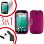 For Motorola Bravo MB520 Screen +Car Charger +Cover Hard Case Rubberized Rose Pink 3-in-1