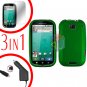 For Motorola Bravo MB520 Screen +Car Charger +Cover Hard Case Rubberized Green 3-in-1