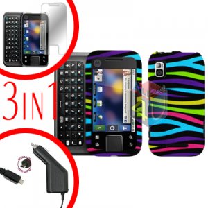 For Motorola Flipside MB508 Screen +Car Charger +Cover Hard Case Rainbow 3-in-1