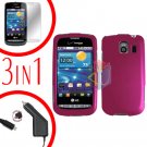 For LG Vortex VS660 Screen +Car Charger +Hard Case Rose Pink 3-in-1