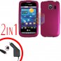 For LG Vortex VS660 Car Charger +Cover Hard Case Rubberized Rose Pink 2-in-1