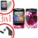 For HTC Wildfire 6225 Screen +Car Charger +Cover Hard Case Love 3-in-1