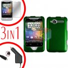 For HTC Wildfire 6225 Screen +Car Charger +Cover Hard Case Rubberized Green 3-in-1