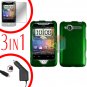 For HTC Wildfire 6225 Screen +Car Charger +Cover Hard Case Rubberized Green 3-in-1