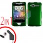 For HTC Wildfire Car Charger +Cover Hard Case Rubberized Green 2-in-1