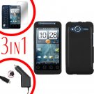 For HTC Evo Shift 4G Screen +Car Charger +Cover Hard Case Rubberized Black 3-in-1
