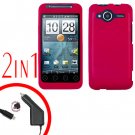 For HTC Evo Shift 4G Car Charger +Cover Hard Case Rubberized Rose Pink 2-in-1