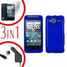 For HTC Evo Shift 4G Screen +Car Charger +Cover Hard Case Rubberized Blue 3-in-1