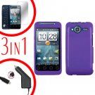 For HTC Evo Shift 4G Screen +Car Charger +Cover Hard Case Rubberized Purple 3-in-1