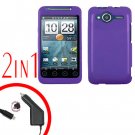For HTC Evo Shift 4G Car Charger +Cover Hard Case Rubberized Purple 2-in-1