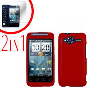 For HTC Evo Shift 4G Screen Protector + Cover Hard Case Rubberized Red 2-in-1