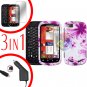 For Motorola Cliq 2 MB611 Screen +Car Charger +Cover Hard Case Rubberized H-Flower 3-in-1