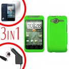 For HTC Evo Shift 4G Screen +Car Charger +Cover Hard Case Rubberized Neon Green 3-in-1